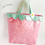 【限定1点】大人も使える！ピンクいちごのラミネートバッグ＆お花のお名前タグ♡