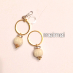 クリームビーズのスイートピアス*イヤリング*ノンホールピアス*