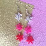 三連お花のペーパークイリングピアス/イヤリング ピンク系