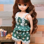 Sale☆リカちゃん＊キャミセットアップ　ドット／グリーン