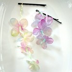 ★オーロラ紫陽花とパープル紫陽花のヘアピン♪お祭り・縁日・浴衣に花火★送料無料★
