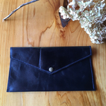 ネイビー 本革 フラットポーチ