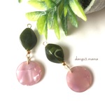 300円☆オーバル(ビリジャン)☆べっ甲(ダークピンク)のピアス/イヤリング