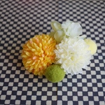 浴衣用のポンポンマムの髪飾り(G)イエロー系ヘアクリップ