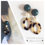 べっ甲×コットンパールの大人可愛い 大ぶり ピアス/イヤリング
