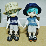 オビツろいど　メンズ3点セット　ボーダーニットコンビ&パンツ   ネイビー