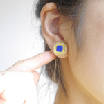 ビーズ刺繍ピアス ブルー×イエロー
