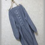 デニムダンガリーピンタックワンピース　紺白