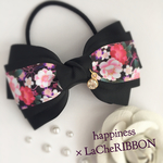 和♡3リボンヘアゴム♡ブラック×和花ブラック♡再販12