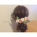 プリザーブド薔薇2点入り☆グリーンピンクヘアアクセサリー