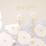 "for you"　一粒ホワイトお花　コットンパール　ゆれるイヤリング　