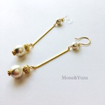 ゴールドバーとパールのロングピアス／イヤリング
