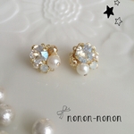 ♪再販③♪ムーンライトビジュー＆パールのピアス ～月～