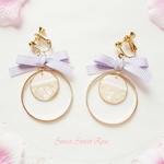 リボンとダブルサークルのイヤリング/ピアス