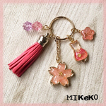 ローズクォーツ桜のレジンキーホルダー ねこ