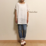 リネン　フレンチスリーブチュニック（white)