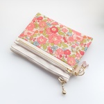 【再販】LIBERTY　Betsy　ベッツィ　ピンク系　wファスナー・クリアポケット付きminiポーチ　◆suicaケース・パスケースにも♪