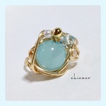 天然石カルセドニのワイヤーリング sea blue