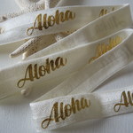 ヘアタイ　伸縮リボン　Aloha　アイボリー