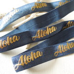 ヘアタイ　伸縮リボン　Aloha　ネイビー