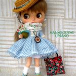 ＊定番水色チェックのお出掛けコーデ＊　10点セット　＊ blythe outfit＊ブライス ＊ ブライス ＊　ワンピース・ブーツ・帽子　＊