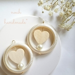 ＊再販＊大ぶりパールリング＊ウッドハート＊ナチュラルピアス