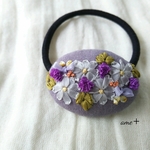 Adult color  リボン刺繍ヘアゴム4.5  ブローチへ変更可能  
