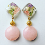 押し花レジンスクエアサークル イヤリングorピアス