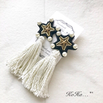 星パール刺繍のフリンジピアス イヤリング