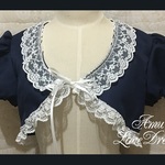 1周年記念価格★半袖ボレロ★紺×オフ白レース★Ｍ～Ｌ(即納品)