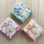 □707 Pile In Gauze  ふわとろハンカチ3P 花と猫 名前タグ