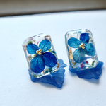 ブルー紫陽花×カラフル蕾フラワーピアス
