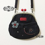 【ad4***様】17G29★20cmがま口口金★ビーズ刺繍ショルダーバッグ★デニムリメイク