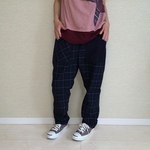 【SALE！50%OFF】綿チェックのゆるパンツ177(グリーンに紺と黒と白)