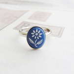 Vintage Cabochon Blue Flower リング　10×8㍉