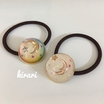 セール！ 2色展開！☆各色1点ずつ  レインボーカラー ホワイトカラー 月と星 半球 レジン ヘアゴム ヘアアクセサリー 