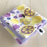 ◼︎709 今治タオル&ダブルガーゼ 大判ハンカチ  クロネコ&フルーツ lilac
