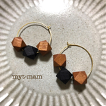 フープピアス✦ฺ大ぶりウッドビーズ