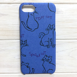 【Xperia/GALAXY/iPhone】おすましキャット柄 ブルー スマホケース