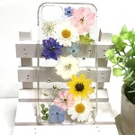  限定1点＊iphone7用押し花ケース ＊華やかcolorful garden・ノースポール.ビデンス.千鳥草＊S型  スワロフスキーいっぱい♡スマホケース 