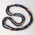 ［ご注文の品］オニキスと色ガラスのネックレス・ピアス２種／約102cm, 天然石, ガラスビーズ