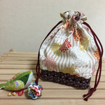 【再販】和のエコクラフト かご巾着S（小江戸×ベージュ）