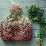 ☆彡 ジャンボポンポンの アラン模様のknit帽ｐｉｎｋグラデーション