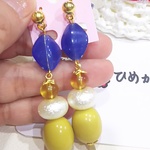 ＜新作もセール対象＞ブルー&イエロー　大ぶりバイカラーピアス