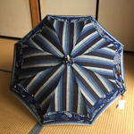  縞木綿と藍型染の日傘 ☆