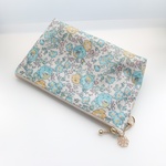 LIBERTY　Felicite　フェリシテ　J17B　（アクアブルー）　ビニコの中布・ポケット(1＋2分割)・マチ付ポーチ　◆コスメポーチに♪