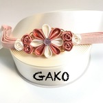 洋風つまみ細工 薔薇の帯留め(オレンジパール)