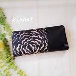 本革ラウンド長財布　リバティビニコ  パフ×黒色本革