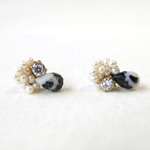 ジルコニア×ジャスパー×パールポストピアス No.672