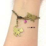 全6色★2匹の猫とマーブルガラスのブレスレット☆金古美